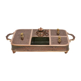 Antique Chinese Smoking Tray in Cloisonné Bronze with Black Enamel For Sale