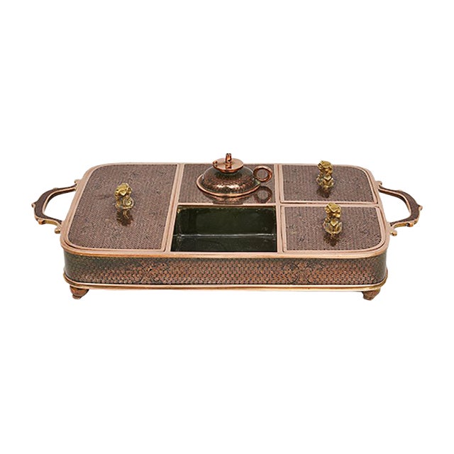 Antique Chinese Smoking Tray in Cloisonné Bronze with Black Enamel For Sale