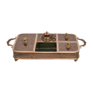 Antique Chinese Smoking Tray in Cloisonné Bronze with Black Enamel