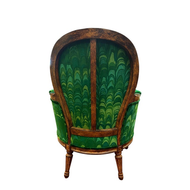 Pair of Lewis Mittman Inc. Louis XVI Style Arm Chairs in Jack Lenor Larsen Fabric For Sale In West Palm - Image 6 of 12