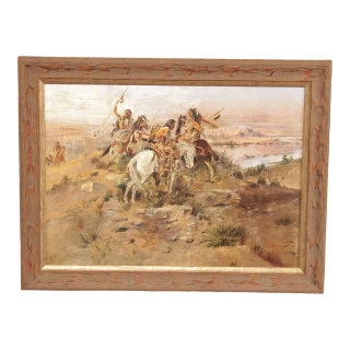 Late 20th Century Charles M. Russell 'Indians Discovering Lewis and Clark' Embellished Print, Custom Framed For Sale