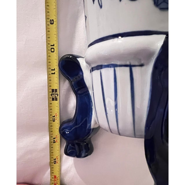 Chinoiserie Footed Porcelain Vase Cobalt Blue White Floral Reticulated Rim 14"h Pair Available For Sale In Miami - Image 6 of 9