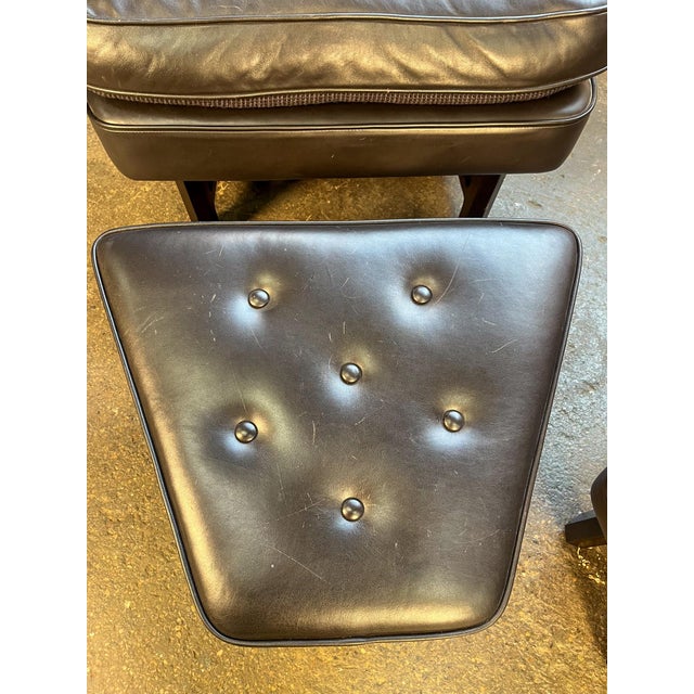 Black 1950s Edward Wormley for Dunbar Janus Collection Wingback Lounge Chair & Ottoman in Black Leather For Sale - Image 8 of 15