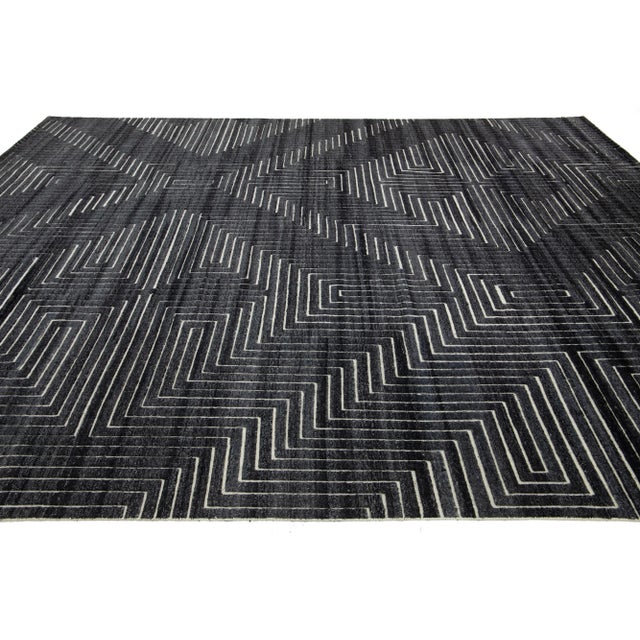 Textile Contemporary Moroccan Style Charcoal Wool Rug With Geometric Pattern by Apadana For Sale - Image 7 of 10
