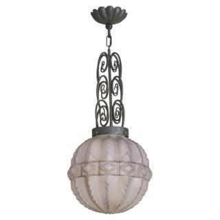 1920s French Art Deco Molded Glass Spherical Pendant For Sale