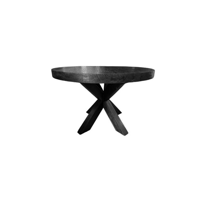 Sculptural Solid Teak Wood Dining Table With Expressive Grain, Burnt Finish For Sale - Image 9 of 10