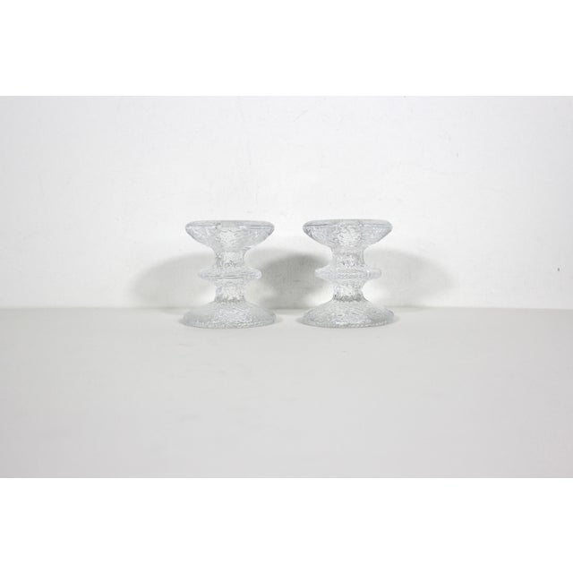Width: 3 inches Height: 3 inches Stunning pair of clear glass candle holders designed by Timo Sarpaneva for Iittala...