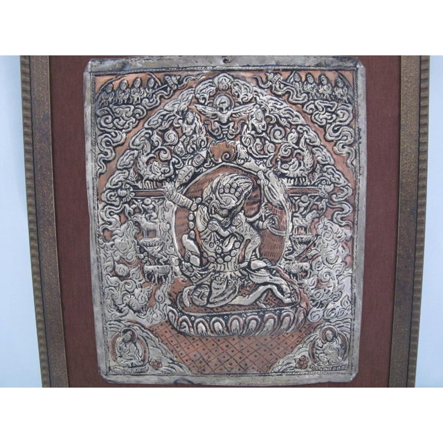 Early 20th Century Tibetan or Bhutan Silver Plated Copper Repousse Buddhist Yama Wall Plaque For Sale - Image 5 of 7