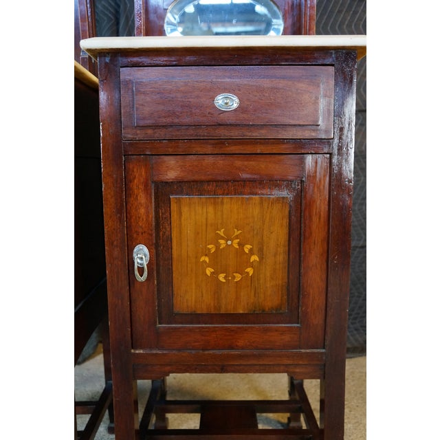 2 Antique Edwardian Mahogany Washstands Neoclassical Inlay Marble Top Mirror For Sale - Image 10 of 18