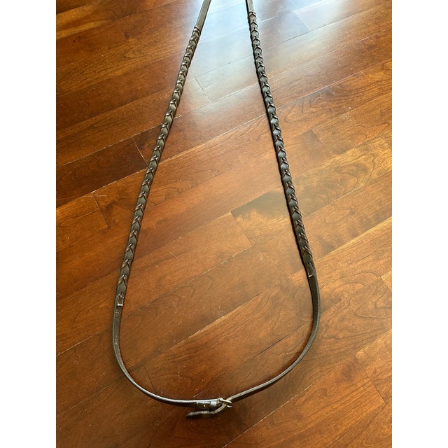 Vintage English Leather Laced Braided Snaffle Horse Reins For Sale In Los Angeles - Image 6 of 17