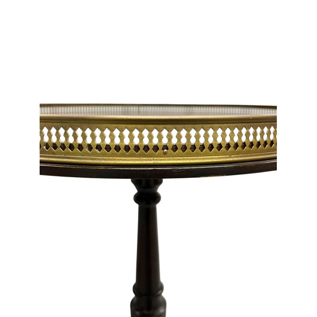 Vintage Set of Two Traditional Chippendale-Style Tripod Side Tables With Brass Gallery Tops For Sale - Image 12 of 17