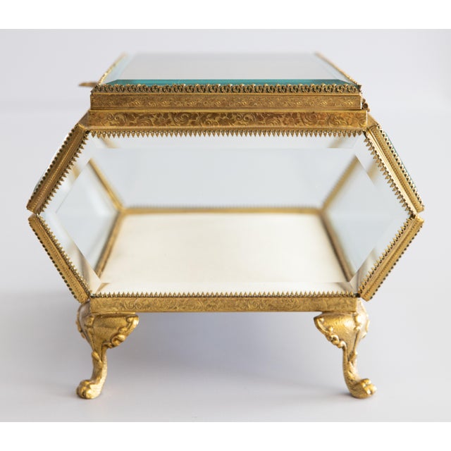 Early 20th Century Large Antique French Ormolu Beveled Glass Jewelry Casket Dresser Box For Sale - Image 5 of 13