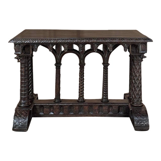 19th Century French Napoleon III Period Gothic Revival Walnut Library Table For Sale
