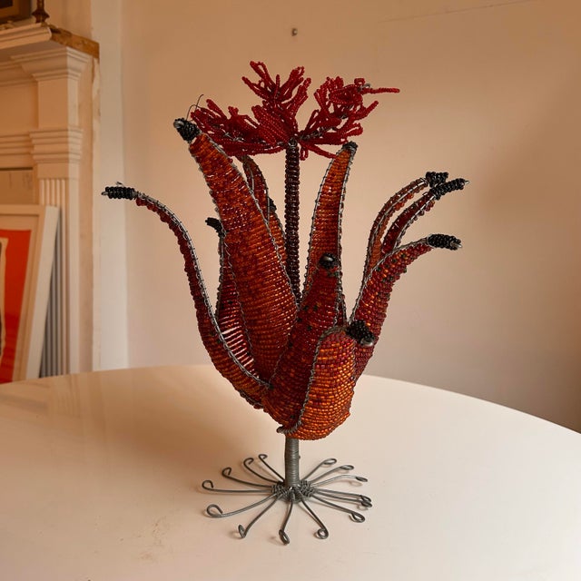 1990s Pair of Beaded Wire Flower Sculptures For Sale - Image 4 of 11