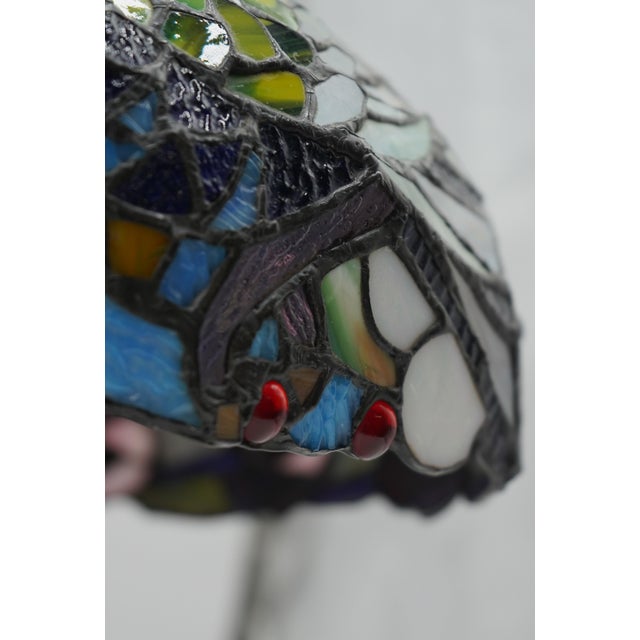 1980s Tiffany Style Stained Leaded Glass Lamp For Sale - Image 11 of 13