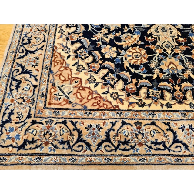 Vintage Persian Nain Area Rug,Handwoven Floral Pattern, Navy & Ivory, 4’ X 6’ For Sale - Image 10 of 12