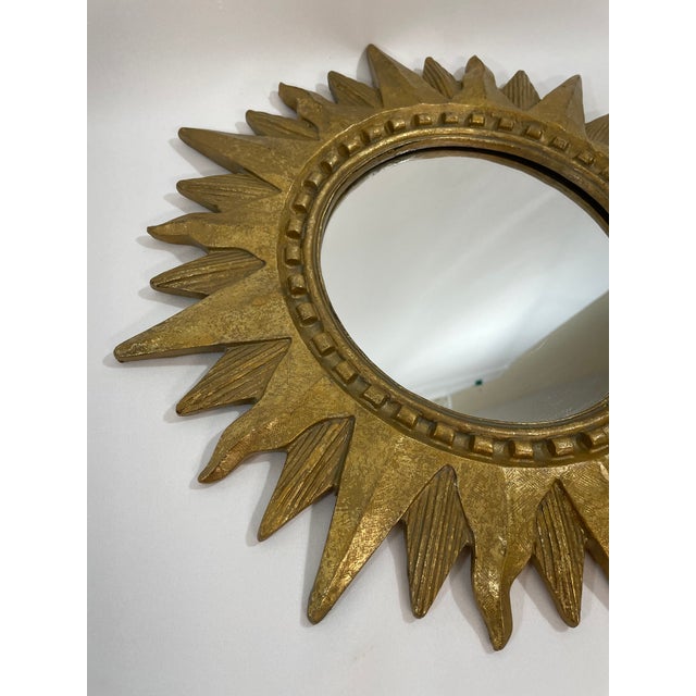Glass Vintage 1960s French Style 16.5" Gilded Sunburst Wall Mirror For Sale - Image 7 of 17