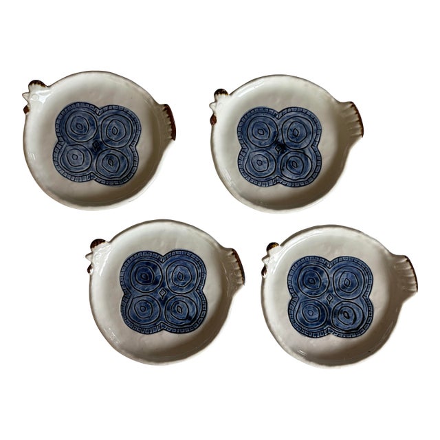 Set of 4 Vintage Happu Pattern Stoneware Chicken Plates Made by Otagiri Japan For Sale
