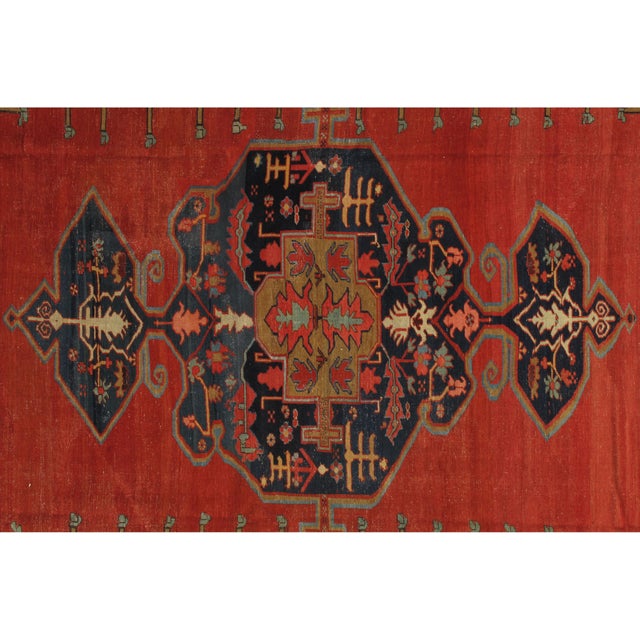 Antique Bakshaish Carpet, Oriental Persian Handmade in Ivory, Blue and Red For Sale - Image 15 of 18