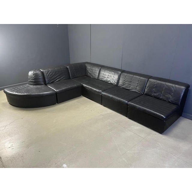 1970s Vintage Black Patchwork Leather Modular Sofa from Laauser, 1970s, Set of 6 For Sale - Image 5 of 11