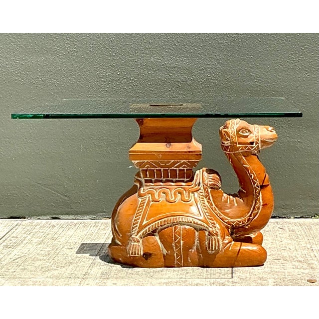 Vintage Carved Wood Camel Glass Table For Sale - Image 13 of 17