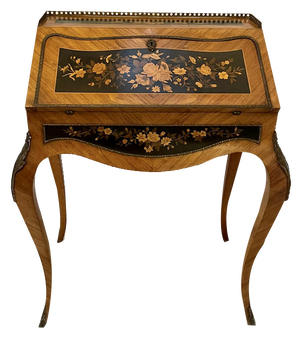 Antique French Victorian Satinwood Freestanding Marquetry Inlaid Bureau 1880