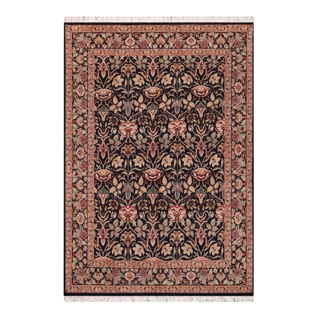 Shabby Chic 1990's Floral Pak-Persian Black/Green Wool Rug - 8'2'' X 10'4'' For Sale
