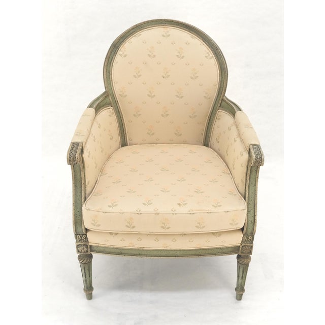 Paint Decorated Painted Olive Green Carved Ballon Back Arm Chair MINT