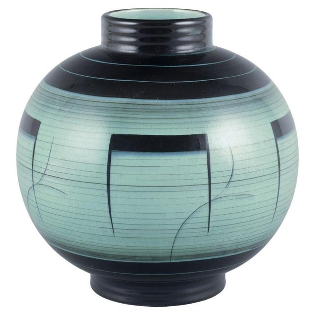Large Round Vase in Glazed Faience by Nils Thorsson for Royal Copenhagen, 1930s For Sale - Image 7 of 7
