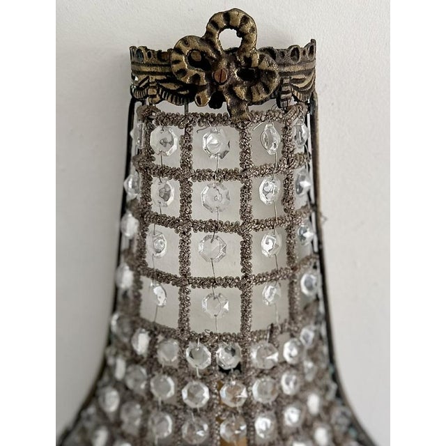French Empire Style Basket Wall Sconces in Bronze and Crystal, 1920s, Set of 2 For Sale - Image 9 of 18