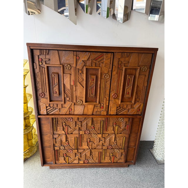 1970s Mid-Century Modern Brutalist Wood Sculpture Cabinet by Lane. Usa, 1970s For Sale - Image 5 of 15