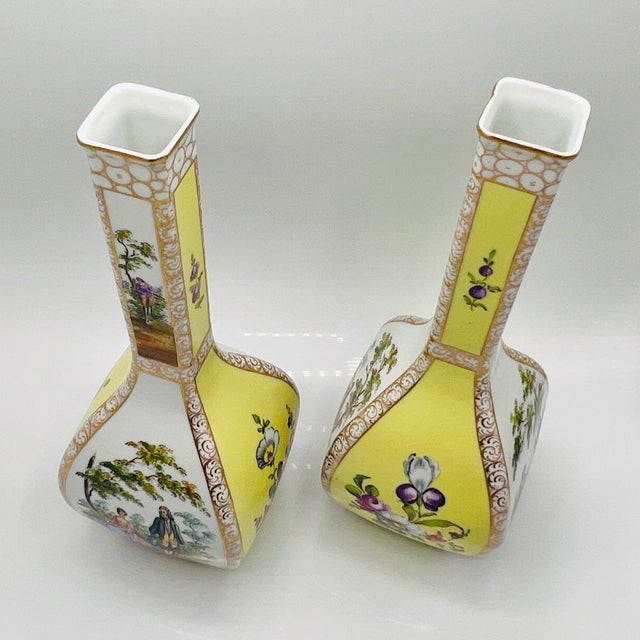 Porcelain Vases with Yellow Ground and Watteau Scenes from Helena Wolfsohn Dresden, 1875, Set of 2 For Sale - Image 9 of 13