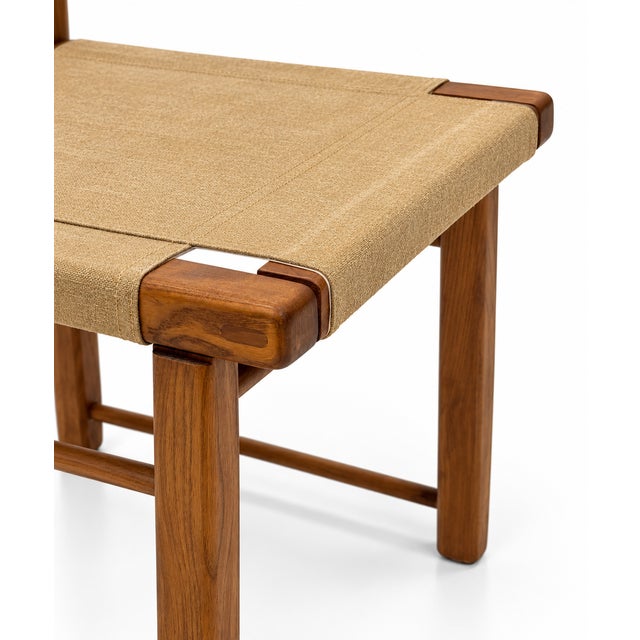Italian Wooden Dining Chairs with Canvas Upholstery, 1970s, Set of 4 For Sale - Image 9 of 10