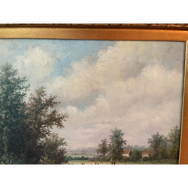 Wood Original Vintage Landscape Oil Painting on Canvas Sheep in Meadow Signed by Artist For Sale - Image 7 of 12