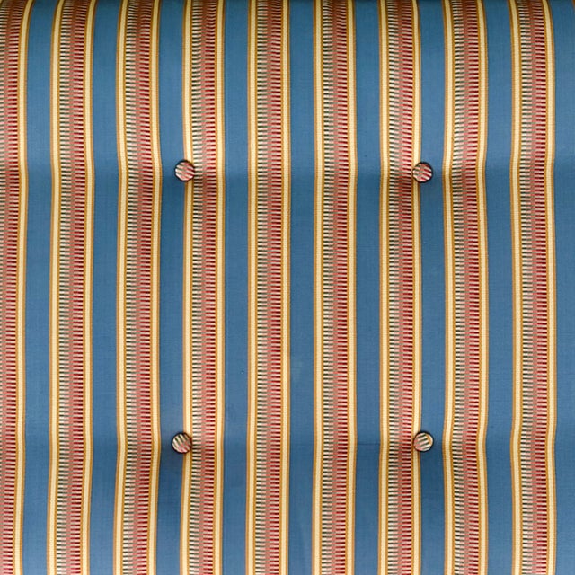 1990s Parsons Style Large Button-Tufted Ottomans or Benches in Striped Upholstery - A Pair For Sale - Image 10 of 12