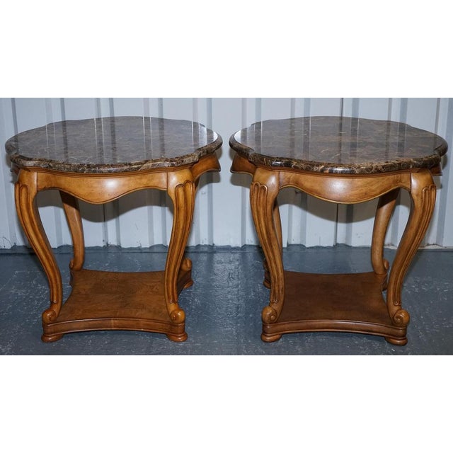 Vintage French Style Side Tables with Faux Marble Tops, Set of 2 For Sale - Image 4 of 16