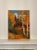 The vivid colors of bright orange, forest green and coffee brown are depicted in the bright autumn day landscape original...