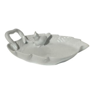 Vintage 1900s Paris Royal White Porcelain Bird Trinket Dish For Sale