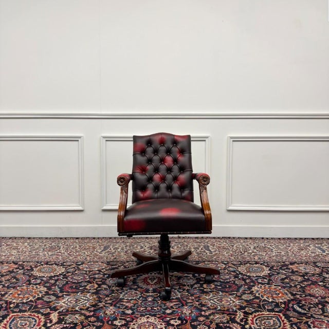 About this Classic English Chesterfield Office Chair in Oxblood Red Classic and Elegant | Antique office chairs in...