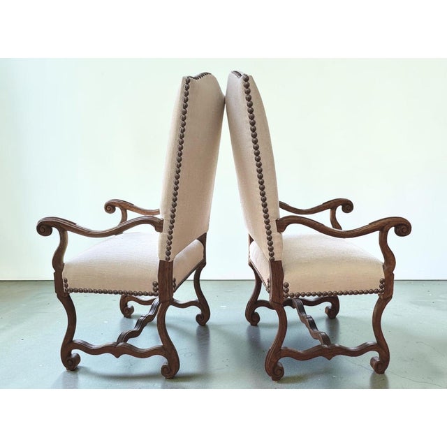 Mid 20th Century Pair of French Fruitwood Upholstered Armchairs For Sale - Image 4 of 9