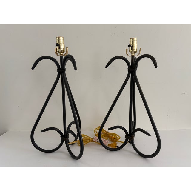 Pair of Vintage Wrought Iron Scroll Table Lamps, 20" For Sale - Image 4 of 15