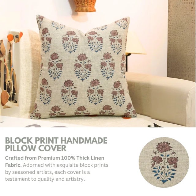 Elevate your space with the charm of handcrafted textiles. This block print handmade cushion cover features the elegant...