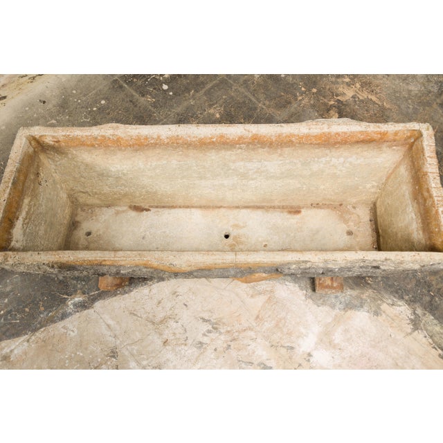 Rustic Pair of Faux Bois Midcentury Trough Shaped Concrete Planters, circa 1930 For Sale - Image 4 of 12