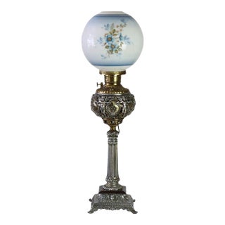 Antique Classical Brass & Figural Silver Gilt Bronze Converted Gass Lamp C1900 For Sale
