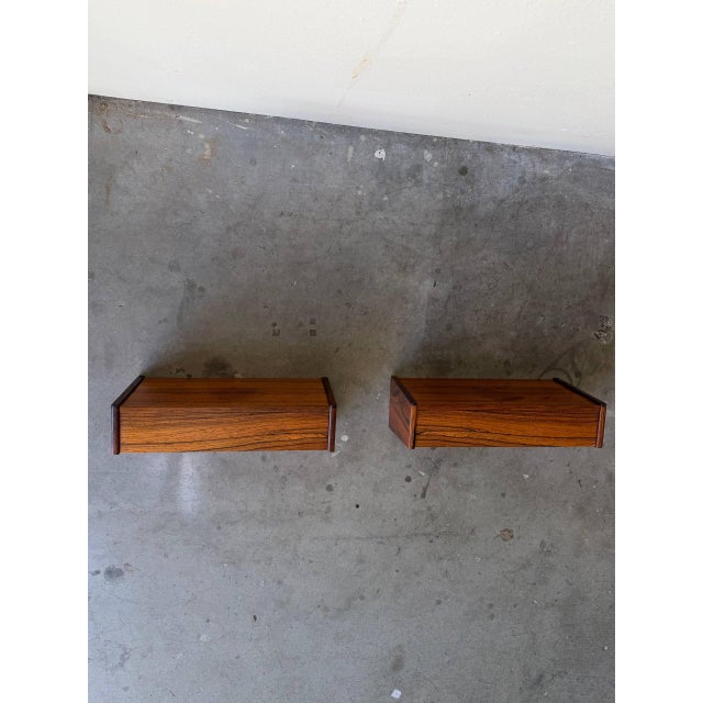 1960s Mid Century Danish Rosewood Floating Nightstands Wall Mounted, A Pair For Sale - Image 9 of 10