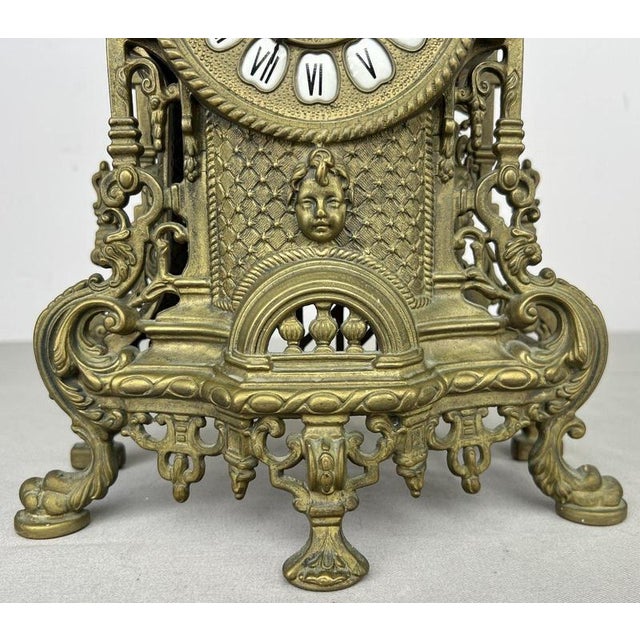 Vintage French Ornate Roman Numeral Quartz Mantel Clock For Sale - Image 5 of 7