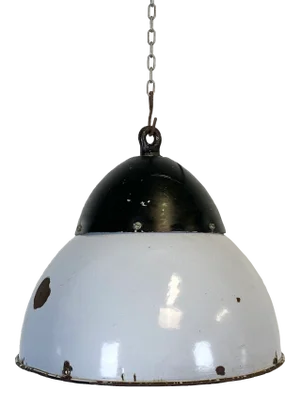 Vintage Grey Enamelled Hanging Lamp, 1930s