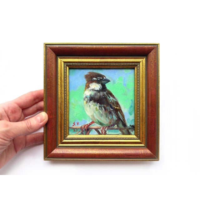 Framed Sparrow Bird Original Painting Vintage Style by Valeriya Serova For Sale - Image 15 of 15