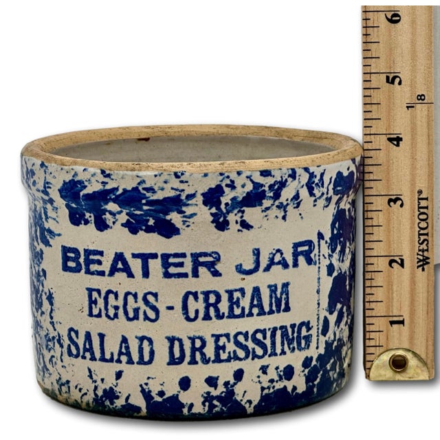 Unusual Antique American Blue Spongeware Decorated Kitchen Beater Jar - Circa Very Early 1900s For Sale - Image 18 of 18