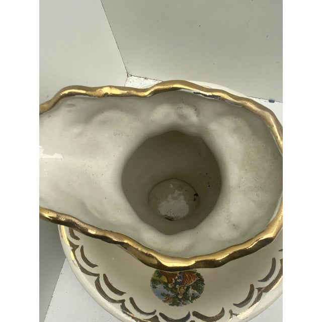 Vintage Victorian Style Ceramic Pitcher & Wash Basin Set – Courting Couple Motif, Gold Gilt For Sale In Tampa - Image 6 of 11